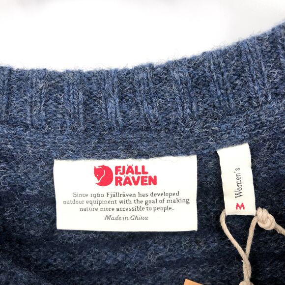 FJALLRAVEN Womens Ovik Sweater Medium Blue Dark Navy Fairisle Wool Crewneck NWT - Picture 10 of 11